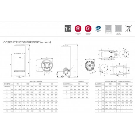 Chauffe eau électrique vertical mural Initio 200 l Ø 505 mm ARISTON