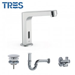Kit robinet électronique de lavabo une seule eau BASIC Chromé - TRES 39210397