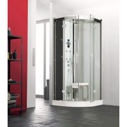 Cabine Horizon 2 Bas 90 1/4 De Rond Pivotant Hydro+Hammam Perle Noire - KINEDO CMH138N12 