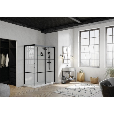 Cabine Brooklyn noir clt, 170x80 verre sérigraphié 2 bandes , thermo - KINEDO CA243N2BHE 