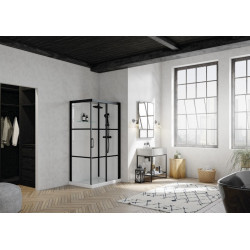 Cabine Brooklyn noir clt, 120x90 verre sérigraphié 2 bandes , thermo - KINEDO CA241N2BHE 
