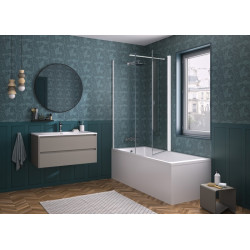 Pare bain Orion avec retour pvt angle 75x152 profilé blanc verre transparent - KINEDO PB146BTNE 