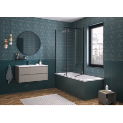 Pare bain Orion avec retour pvt angle 70x152 profilé noir verre transparent - KINEDO PB145NTNE 