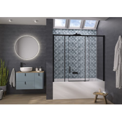 Pare-bain pegassus 2 clt 160x148 profilé noir verre transparent droite - KINEDO PB160NTNED 