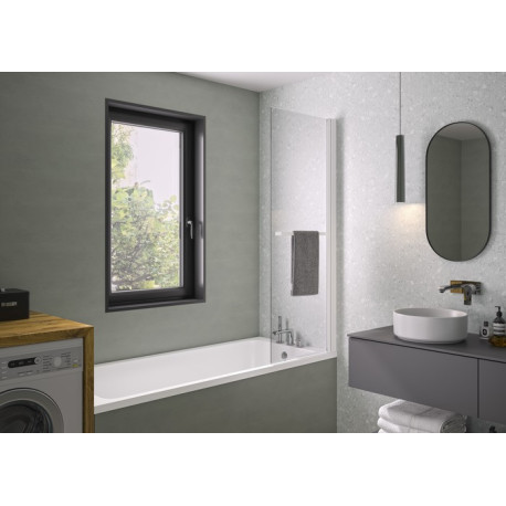 Pare-bain Columba1 1 volet relevable 80x150 profilé blanc verre transparent - KINEDO PB120BTNE 