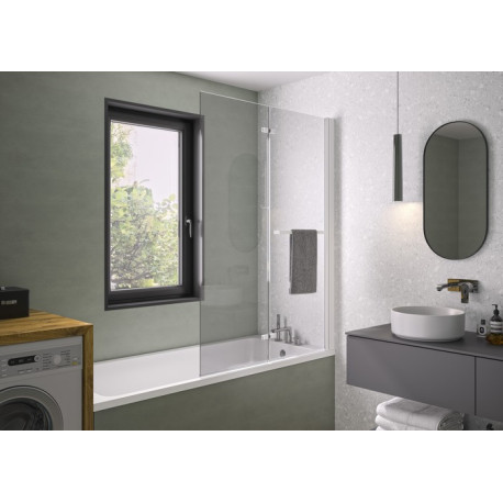 Pare-bain Clumba2 2 volets relevable 110x150 profilé blanc verre transparent - KINEDO PB121BTNE 