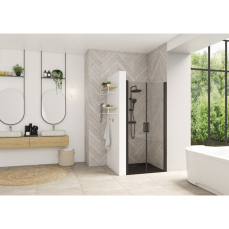 Smart Design 2 portes pivotantes sans seuil 90 profilé noir verre transparent - KINEDO PA9074NTNE 