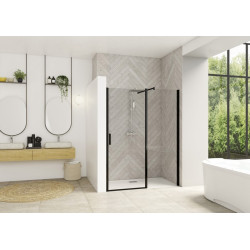 Smart Design porte pivotante XXL sans seuil 130 profilé noir verre transparent - KINEDO PA9052NTNE 