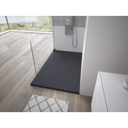 Receveur Kinesurf découpable aspect pierre Anthracite 160X100 Bonde Petit Cote - KINEDO RD1212AT 