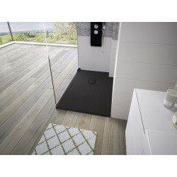 Receveur Kinesurf découpable aspect pierre Noir Mat 160X100 Bonde Petit Cote - KINEDO RD1212NT 