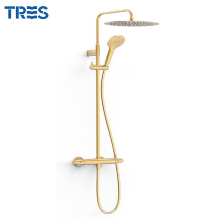 Ensemble de robinet thermostatique mural à 2 voies pour douche Or Mat 24K - TRES 19038705OM 