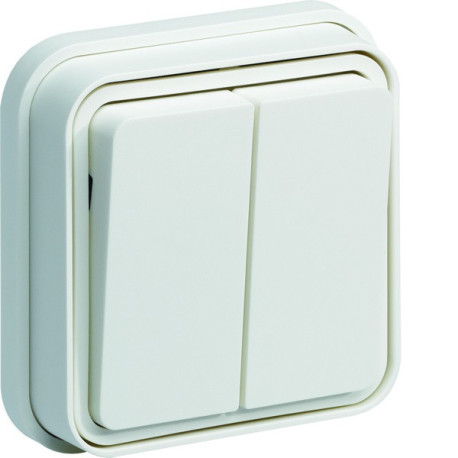 cubyko Double interrupteur va-et-vient encastré à griffes blanc IP55 - HAGER WNE040BG 