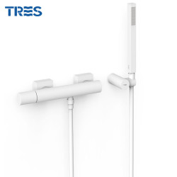 Mitigeur douche Douchette à main anticalcaire avec support orientable et flexible Blanc Mat - TRES 21116701BM