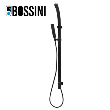 Ensemble barre de douche 120cm, 2 supports, douchette et flexible flat one noir mat BLACK & WHITE - BOSSINI D47062030