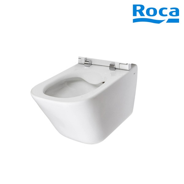 Pack WC suspendu 48 cm avec sortie horizontale abattant frein de chute  réservoir et plaque de chasse Rimless ROUND ROCA - Habitium®